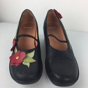 CAMPER 7 Black Floral Embroidery Mary Jane Shoes